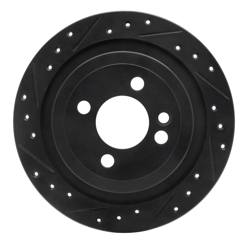 Mini Cooper Brake Rotor (1) - Rear Left - R1 Concepts - Drilled & Slotted - Black - `09-`14